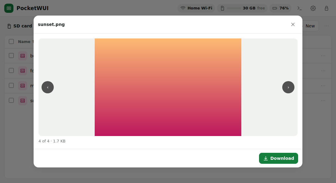 Photo preview in PocketWUI