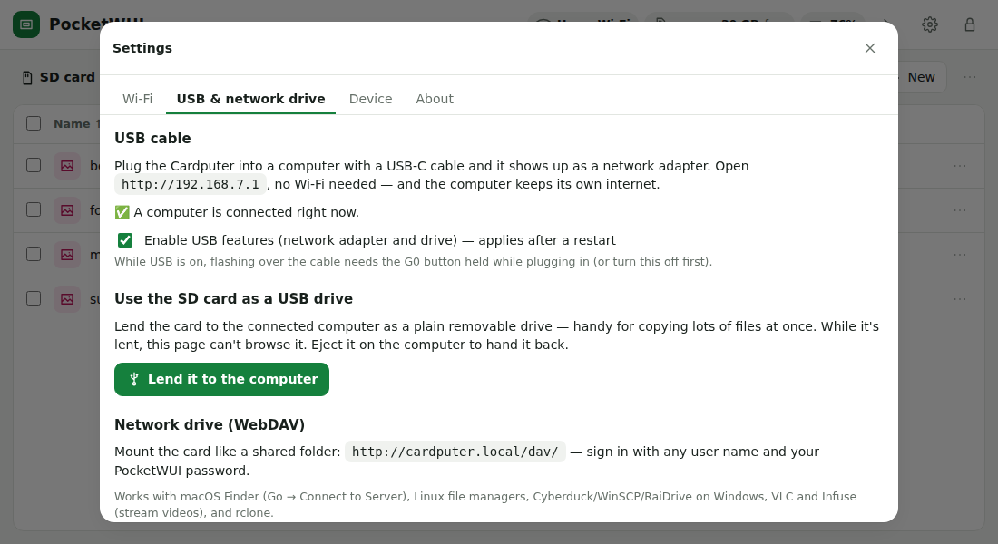 USB and network drive settings